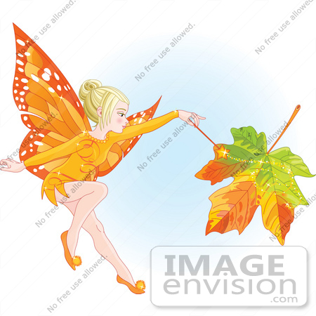 #56181 Royalty-Free (RF) Clip Art Of A Fall Fairy Changing A Leaf To Autumn Colors by pushkin