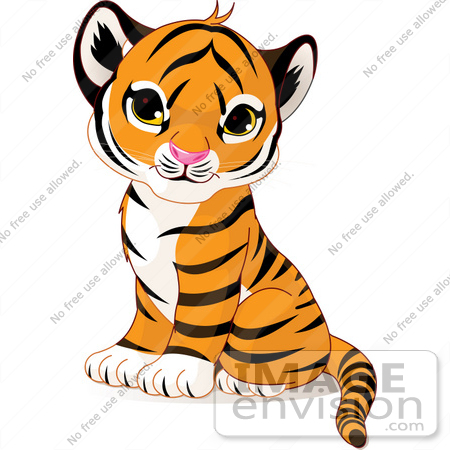 #56184 Royalty-Free (RF) Clip Art of an Adorable Baby Tiger Cub Sitting by pushkin