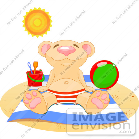 #56192 Clip Art Of A Relaxed Bear Soaking Up The Sun On A Beach by pushkin