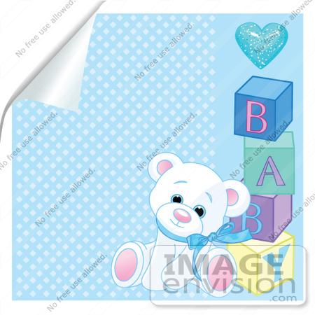 #56193 Royalty-Free (RF) Clip Art Of A White Teddy Bear Leaning Against Baby Blocks On A Peeling Blue Background by pushkin