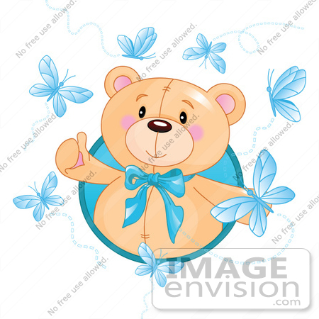 #56200 Royalty-Free (RF) Clip Art Of A Happy Bear Surrounded By Blue Butterflies by pushkin