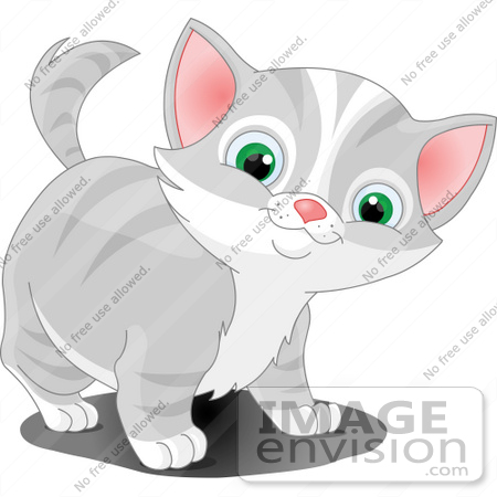 #56220 Clip Art Illustration Of An Adorable Green Eyed, Gray Kitten Looking Curiously At The Viewer by pushkin