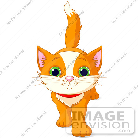 #56222 Clip Art Illustration Of A Cute And Curious Orange Kitten Walking Forward by pushkin