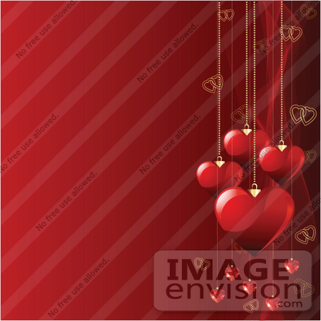#56291 Royalty-Free (RF) Clip Art Illustration Of A Red Square Valentines Day Background Of Heart Pendants And Mesh Waves by pushkin