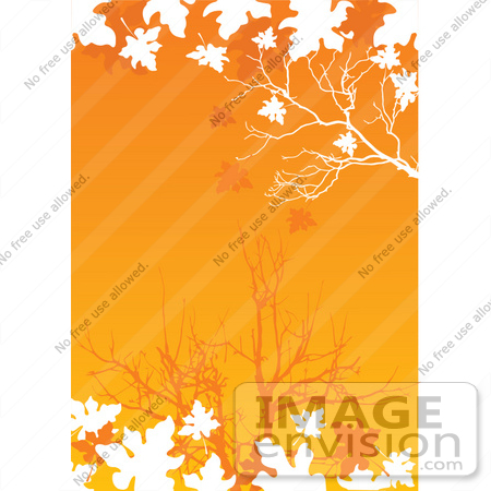 #56297 Royalty-Free (RF) Clip Art Illustration Of White Silhouetted Autumn Leaves And Branches Over An Orange Background by pushkin