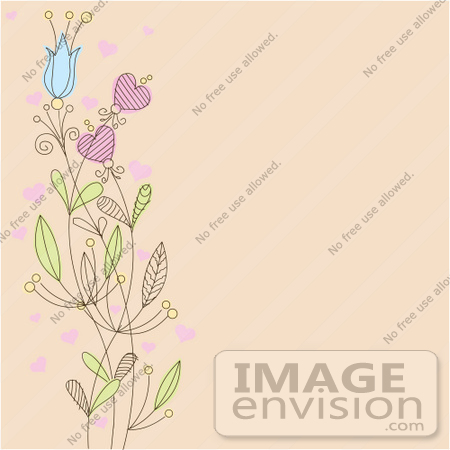 #56317 Royalty-Free (RF) Clip Art Illustration Of A Beige Background With A Left Border Of Flowers And Hearts by pushkin