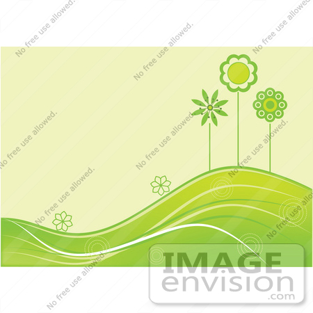 #56320 Royalty-Free (RF) Clip Art Illustration Of A Summer Green Background Of Flowers And Trees Growing On Rolling Hills by pushkin