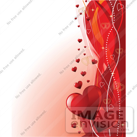 #56321 Royalty-Free (RF) Clip Art Illustration Of A Romantic Gradient White And Red Valentines Day Background With A Right Border Of Swooshes And Hearts by pushkin