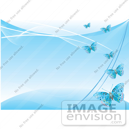 #56322 Royalty-Free (RF) Clip Art Illustration Of A Blue Background With Blue Flying Butterflies by pushkin