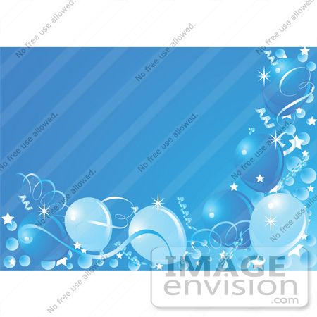 #56328 Royalty-Free (RF) Clip Art Illustration Of A Blue Background Bordered With Party Balloons, Ribbons And Confetti. by pushkin