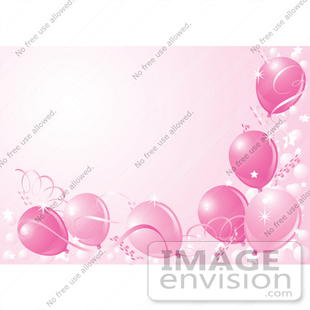 #56335 Royalty-Free (RF) Clip Art Illustration Of A Pink Background Bordered With Party Balloons, Ribbons And Confetti. by pushkin