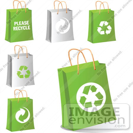 #56358 Royalty-Free (RF) Clip Art Illustration Of A Digital Collage Of Gray And Green Eco Shopping Bags by pushkin