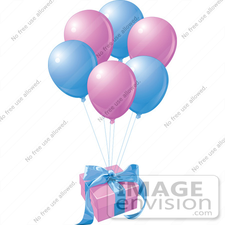 #56394 Royalty-Free (RF) Clip Art Illustration Of A Birthday Gift Floating Away With Matching Balloons by pushkin