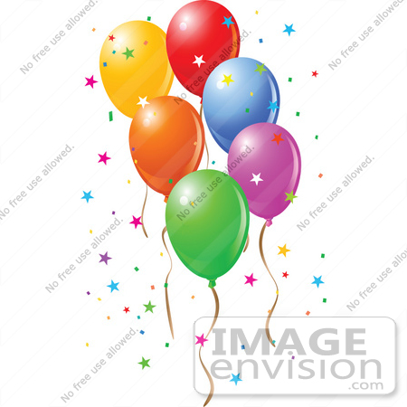 #56430 Royalty-Free (RF) Clip Art Illustration Of Colorful Party Balloons Floating With Star Confetti by pushkin