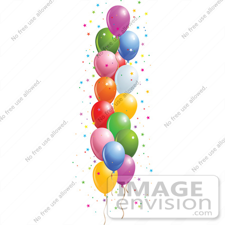 #56438 Royalty-Free (RF) Clip Art Illustration Of A Side Border Of Colorful Floating Party Balloons With Star Confetti by pushkin
