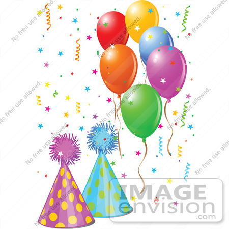 #56453 Royalty-Free (RF) Clip Art Illustration Of Colorful Balloons, Confetti And Party Hats by pushkin