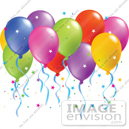 #56499 Royalty-Free (RF) Clip Art Illustration Of A Colorful Group Of Balloons Floating With Confetti by pushkin