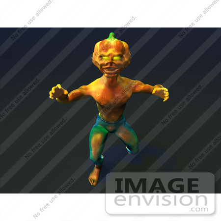 #60755 Royalty-Free (RF) Illustration Of A 3d Pumpkin Monster Lunging Forward - Version 2 by Julos