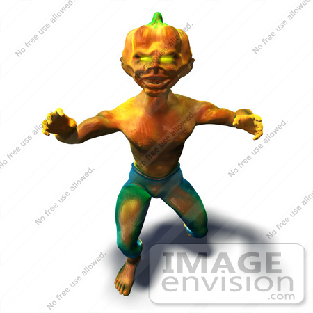#60763 Royalty-Free (RF) Illustration Of A 3d Pumpkin Monster Lunging Forward - Version 4 by Julos