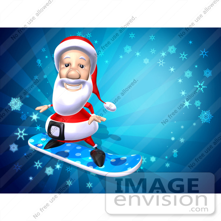 #60788 Royalty-Free (RF) Illustration Of A 3d Santa Snowboarding - Version 2 by Julos