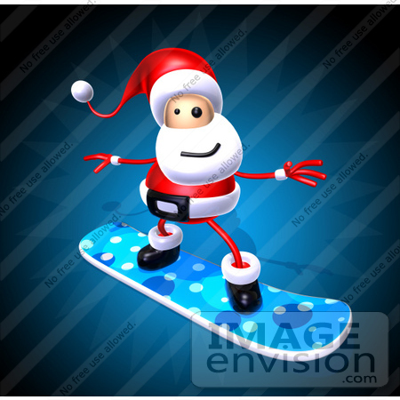 #60808 Royalty-Free (RF) Illustration of a 3d Santa Snowboarding - Version 1 by Julos