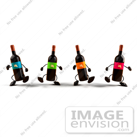 #60835 Royalty-Free (RF) Illustration Of A Group Of 3d Wine Bottle Characters Walking Forward - Version 1 by Julos