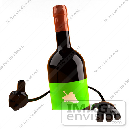 #60844 Royalty-Free (RF) Illustration Of A 3d Wine Bottle Character Giving The Thumbs Up And Standing Behind A Blank Sign by Julos
