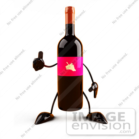 #60847 Royalty-Free (RF) Illustration Of A 3d Wine Bottle Character With A Pink Label, Giving The Thumbs Up by Julos