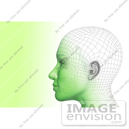 #60904 Royalty-Free (RF) Illustration Of A Futuristic Wire Frame Female Head Diagram Looking Left - Version 2 by Julos