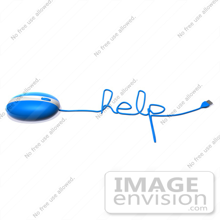 #60921 Royalty-Free (RF) Illustration Of A 3d Blue Computer Mouse With Cable Spelling HELP - Version 1 by Julos
