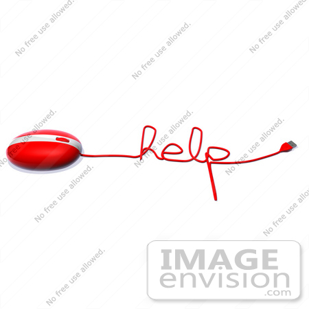 #60923 Royalty-Free (RF) Illustration Of A 3d Red Computer Mouse With Cable Spelling HELP - Version 1 by Julos