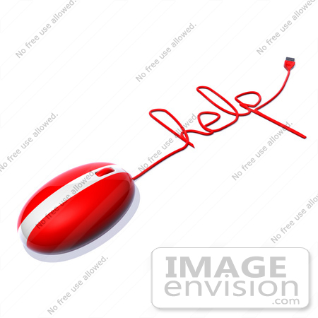 #60925 Royalty-Free (RF) Illustration Of A 3d Red Computer Mouse With Cable Spelling HELP - Version 2 by Julos