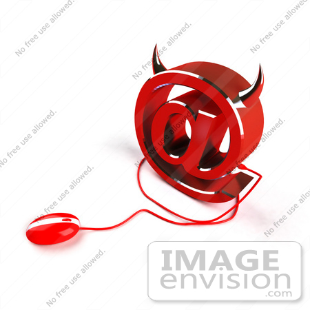 #60926 Royalty-Free (RF) Illustration Of A 3d Devil Arobase Symbol With A Red Computer Mouse - Version 3 by Julos