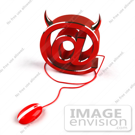 #60928 Royalty-Free (RF) Illustration Of A 3d Devil Arobase Symbol With A Red Computer Mouse - Version 2 by Julos