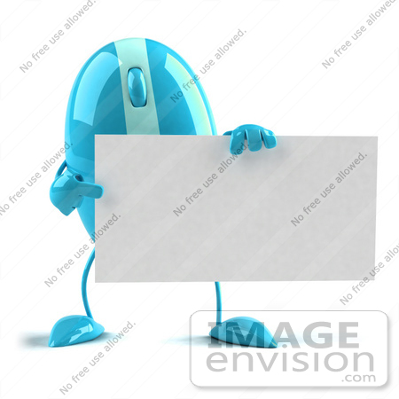 #60936 Royalty-Free (RF) Illustration Of A 3d Blue Computer Mouse Character Holding A Blank Business Card - Version 3 by Julos