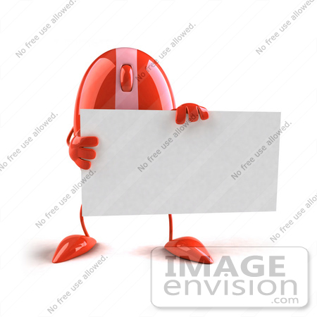 #60940 Royalty-Free (RF) Illustration Of A 3d Red Computer Mouse Character Holding A Blank Business Card by Julos