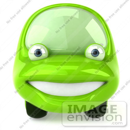 #60946 Royalty-Free (RF) Illustration Of A 3d Green Car Character Facing Front And Smiling by Julos