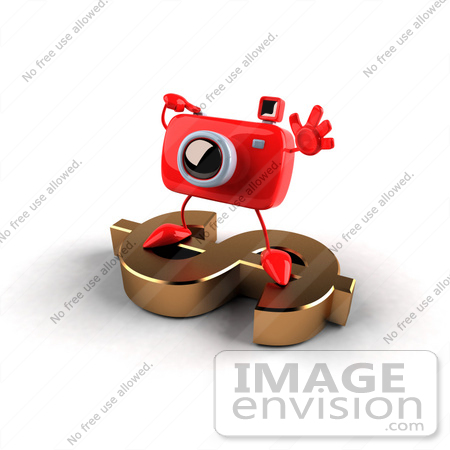 #60956 Royalty-Free (RF) Illustration Of A 3d Red Camera Boy Character Standing On A Gold Dollar Symbol - Version 4 by Julos