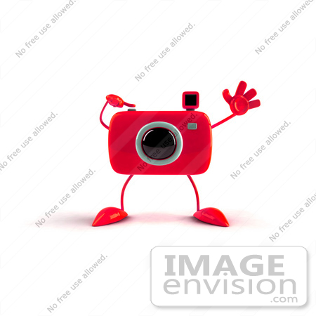 #60994 Royalty-Free (RF) Illustration Of A 3d Red Camera Boy Character Waving - Version 1 by Julos