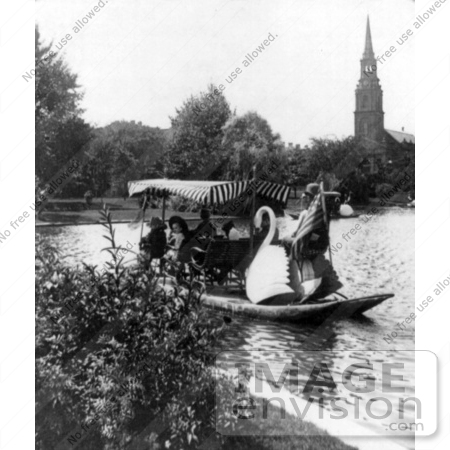 #61037 Royalty-Free Historical Stock Photo Of People Enjoying A Ride On The Swan Bats In The Public Garden, Boston, Massachusetts by JVPD