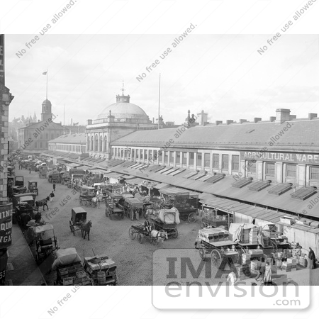 #61038 Royalty-Free Historical Stock Photo Of The Bustling Quincy Market In Front Of The Agricultural Warehouse In Boston, Massachusetts In 1904 by JVPD