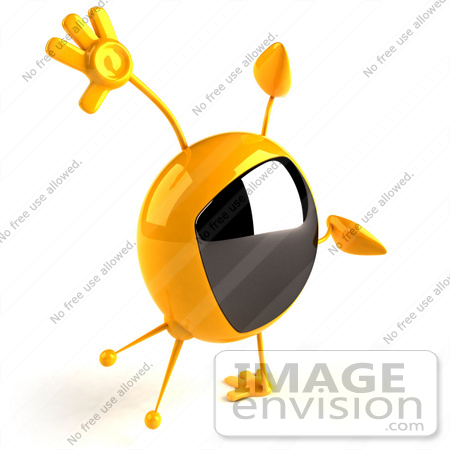#61074 Royalty-Free (RF) Illustration Of A 3d Yellow Square Television Character Doing A Cartwheel - Version 3 by Julos