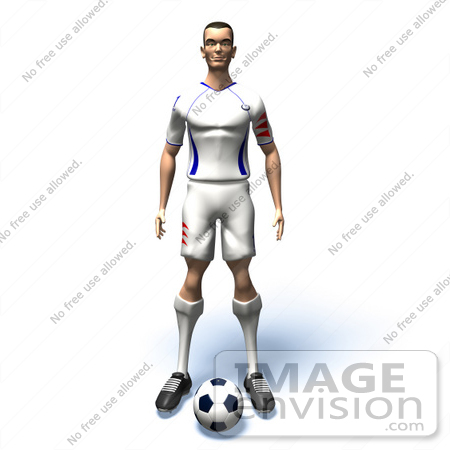 #61142 Royalty-Free (RF) Illustration Of A 3d Soccer Player Standing Over A Soccer Ball - Version 1 by Julos