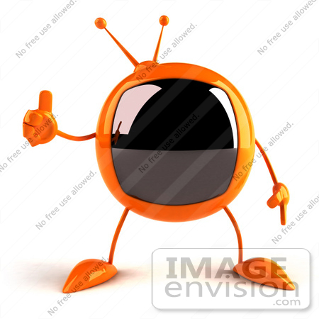 #61236 Royalty-Free (RF) Illustration Of A 3d Orange Square Tele Mascot Giving The Thumbs Up by Julos