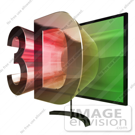 #61279 Royalty-Free (RF) Illustration Of A 3D TVWith 3d Emerging From The Screen - Version 4 by Julos