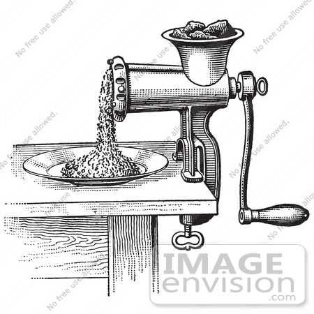 #61319 Retro Clipart Of A Vintage Antique Meat Grinder Or Chopper In Black And White - Royalty Free Vector Illustration by JVPD