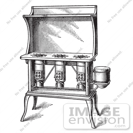 #61327 Retro Clipart Of A Vintage Antique Kerosene Stove In Black And White - Royalty Free Vector Illustration by JVPD