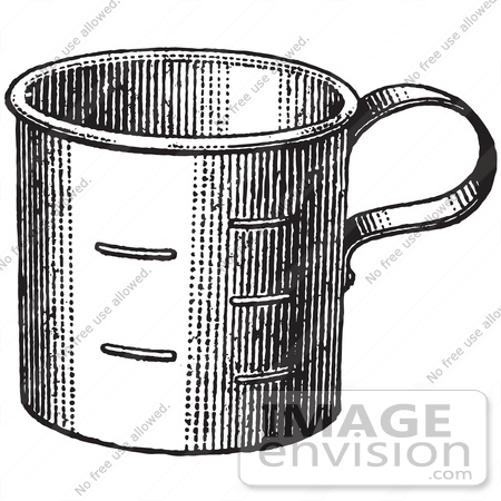 #61330 Retro Clipart Of A Vintage Metal Measuring Cup In Black And White - Royalty Free Vector Illustration by JVPD