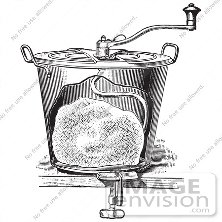 #61333 Retro Clipart Of A Vintage Antique Bread Mixer In Black And White - Royalty Free Vector Illustration by JVPD