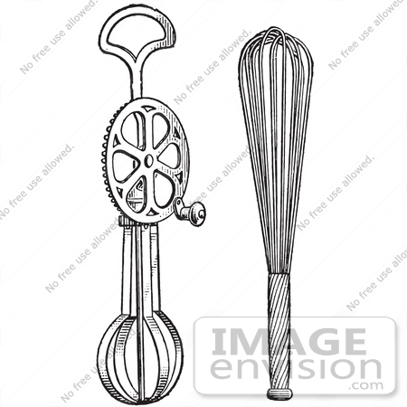 #61334 Retro Clipart Of A Vintage Antique Rotary Egg Beater And Whip In Black And White - Royalty Free Vector Illustration by JVPD
